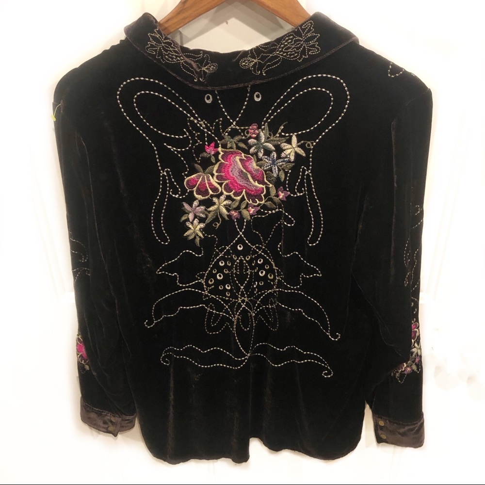 Soft Surroundings “Label Noir” Velvet Button-Down Embroidered Shirt - Picture 3 of 5